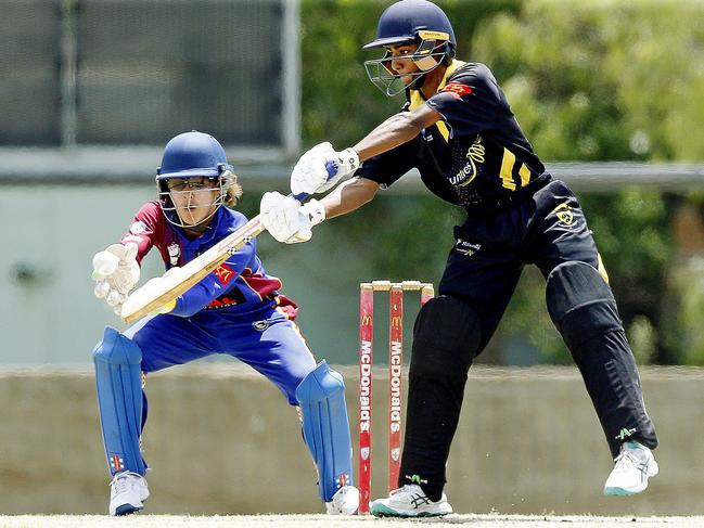 Northern District’s keeper Josh McDowell and Blacktown's Thenuk Wijesekera. Picture: John Appleyard