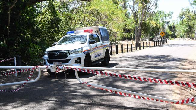 Police taped off a crime scene at Casuarina Beach on Sunday.