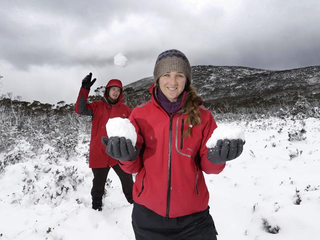 Hagan Brightman and Madeline Watts took a break from uni exams to head up Mt Wellington to enjoy the snow.