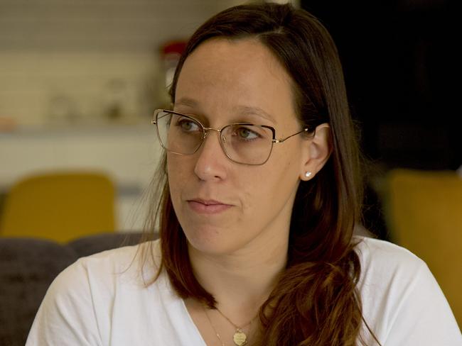 Chen Mahlof inside her apartment in Ashkelon. Her father, Michele Nisenbaum, has been designated as a hostage in Gaza based on his missing iPad, tracked to the territory.