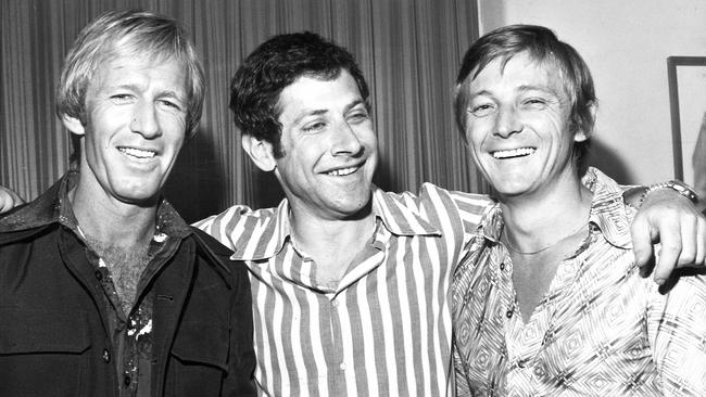 Paul Hogan, Peter Faiman and John Cornell pictured in Melbourne in 1976.