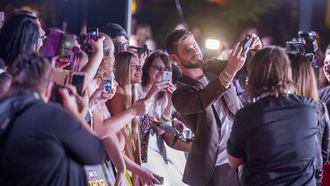 Thor star Chris Hemsworth meets fans on the red carpet at Event Cinemas at Robina. Picture: Jerad Williams