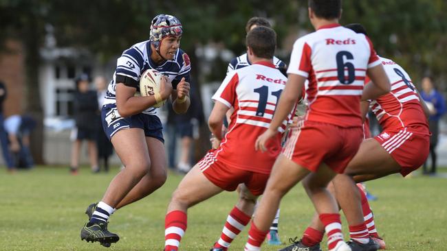 Xavier Va’a of St Mary's College lines up his Palm Beach Currumbin opponents in the Allan Langer Cup.