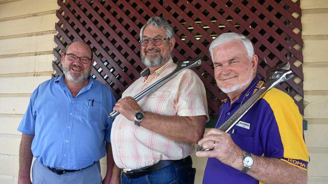 Spanner in the works? These guys might be the ones to call, (L-R:Michael Redden, Bill Herman and Brian Reardon of the Roma Men's Shed). Picture: Jorja McDonnell