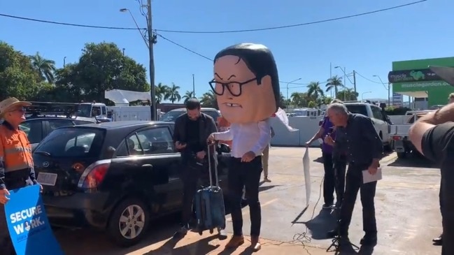 Mackay workers rally against casualisation outside George Christensen's office