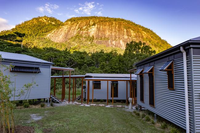 The Mount Jukes Eco Resort, built from scratch by yoga aficionado David Deakin, holds glamping tents and a half-moon shaped house that face Mt Jukes and Mr Deakin says the â€œenergyâ€ of the property has to be experienced to be understood. Picture: Contributed