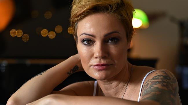 Singer-songwriter Sarah McLeod in her home studio in Teneriffe, Brisbane. Picture: Lyndon Mechielsen