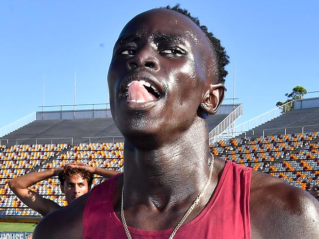 Gout Gout after winning the 200mAustralian All Schools track and field championships in Brisbane. Saturday December 7, 2024. Picture John Gass