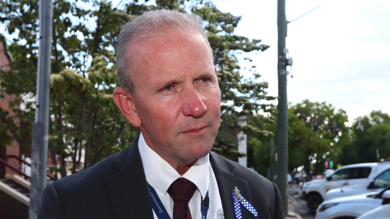 Queensland Police Union President Ian Leavers speaks to media in Chinchilla after the shooting. Picture David Clark NCA/Newswire