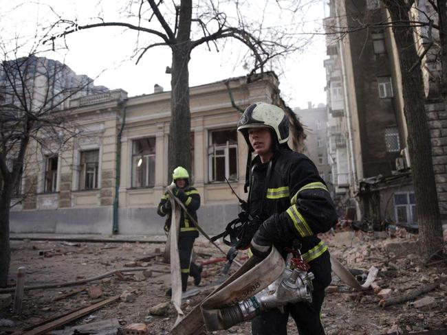 Rescuers work at the site of a Russian drone attack at a residential building in Kyiv. Picture: State Emergency Service of Ukraine