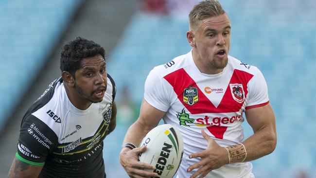 Matthew Dufty of the Dragons in action during the NRL International Double Header match between the Dragons and Hull FC at ANZ Stadium.