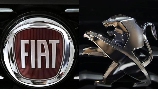 The Fiat and Peugeot logos. Picture: AFP