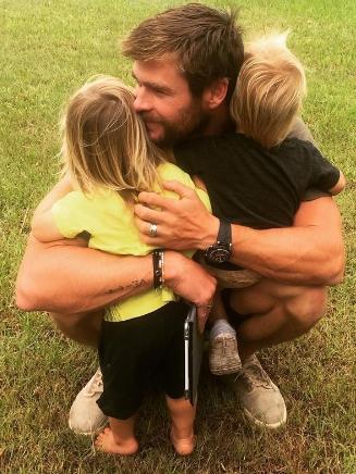 Chris Hemsworth with his twin sons Tristan and Sasha. Picture: Instagram