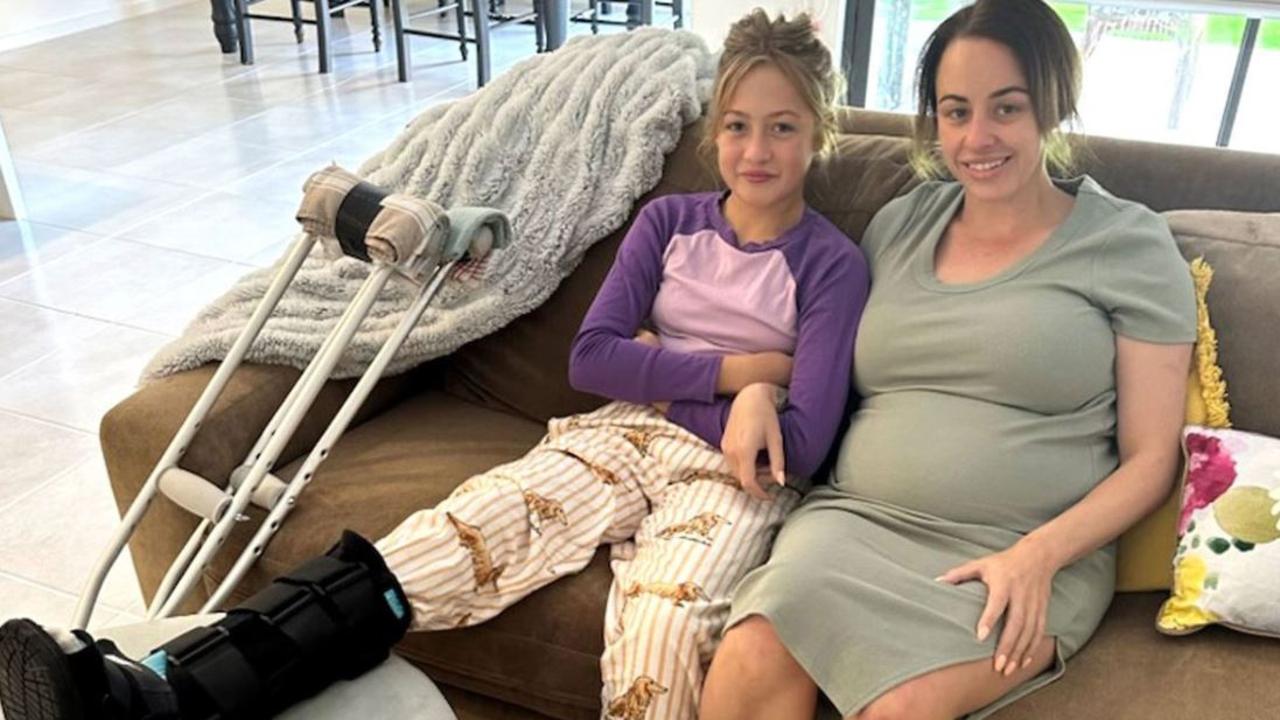 Holly Brown and her then 29-week pregnant mother Katie Sanzo. Picture: 9News