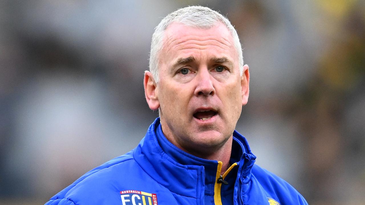 MELBOURNE, AUSTRALIA – MAY 06: Eagles head coach Adam Simpson looks on during the round eight AFL match between Richmond Tigers and West Coast Eagles at Melbourne Cricket Ground, on May 06, 2023, in Melbourne, Australia. (Photo by Quinn Rooney/Getty Images)