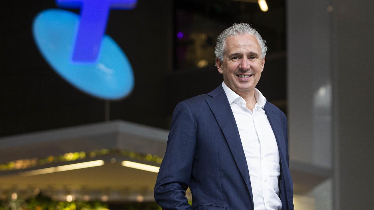 Telstra chief executive Andy Penn noted headwinds from the rollout of the NBN and a $170m hit from the COVID-19 pandemic had dented earnings. Picture: Aaron Francis/The Australian