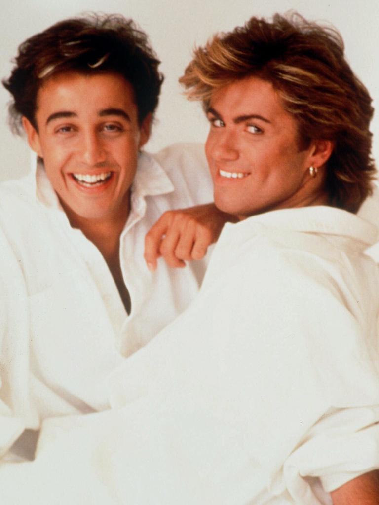 Musician Andrew Ridgley (l) and singer George Michael in the British band “Wham”. Picture: Supplied