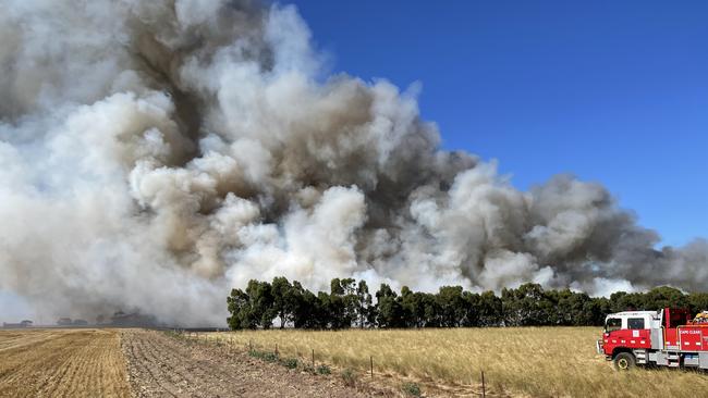 Sparks from a harvester started a 30ha fire at Illabarook in central Victoria this month. Picture: Supplied