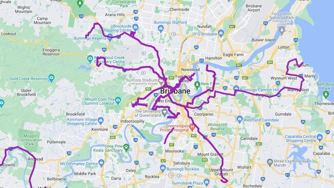 A map showing the Greens proposal to upgrade 10 bus routes.