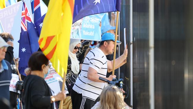 Protesters outside the Adelaide Chinese consulate in Joslin. Picture: NCA NewsWire / David Mariuz