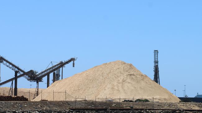 Burnie port woodchip pile, wood chip pile at Burnie, port of Burnie with wood chips. Picture: Elise Kaine