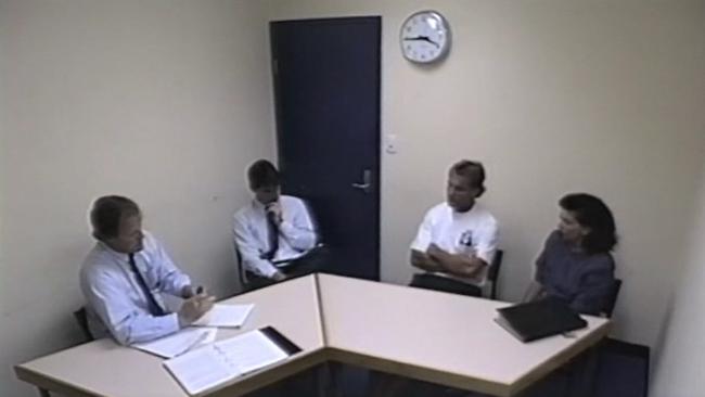 Chris Dawson (second from the right) during a police interview in January 1991. Picture: Supplied.