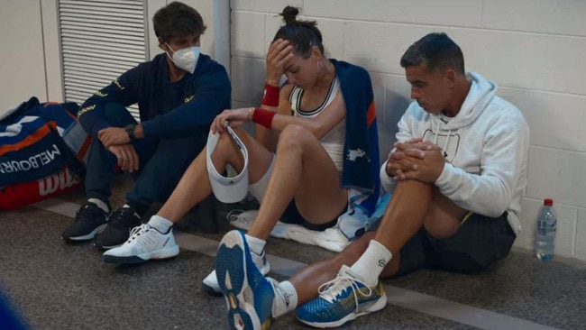 A behind the scenes shot of Ajla Tomljanovic reacting to her Australian Open defeat. Picture: Netflix