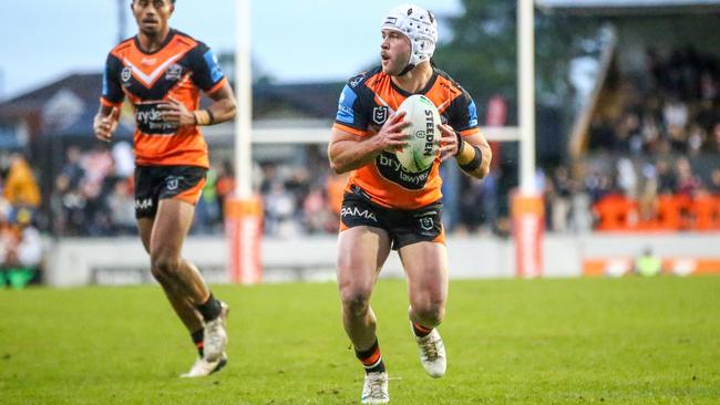 Heath Mason on NRL debut for Wests Tigers v Gold Coast Titans, Saturday, June 15, 2024 at Leichhardt Oval. Picture: Wests Tigers