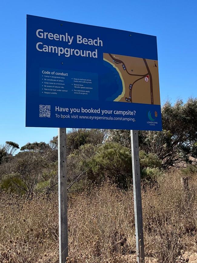 Signage for campers at the Greenly Beach Campground. Pictures: Supplied