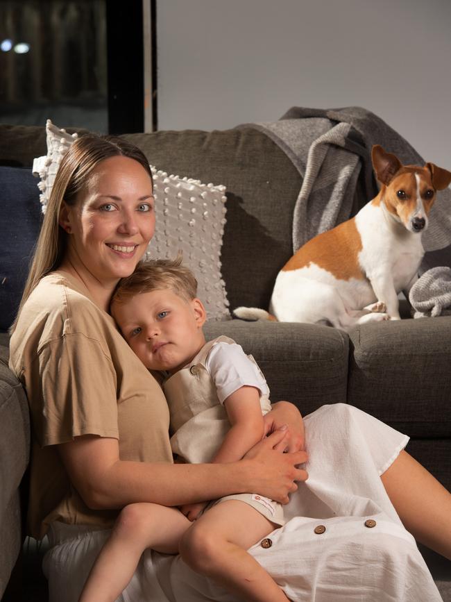 Mum Emma Macreadie with her three-year-old son, Kyan. Picture: Tony Gough
