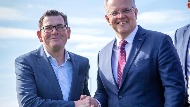 PM Scott Morrison and Victorian Premier Daniel Andrews. Picture: Mark Stewart