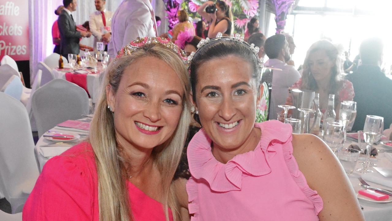 Vanessa Stutter and Katie Watts at Pink Ribbon Race Day in the Events Centre, GCTC Bundall. Pic: Regina King