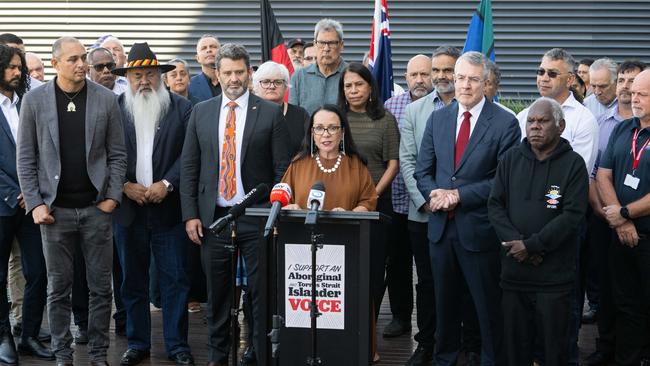 Federal Minister for Indigenous Australians Linda Burney stands with the National Referendum Engagement Group. Picture: NCA NewsWire/Morgan Sette