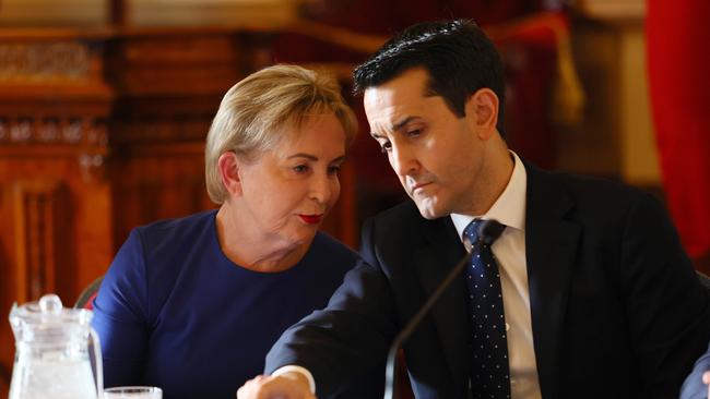 Queensland Opposition Ros Bates and David Crisafulli during the estimate hearings at the Queensland parliament. Picture: NewsWire/Tertius Pickard