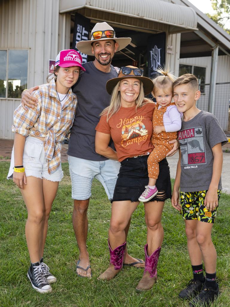 The Reeves family of (from left) Amelia, Jeremy, Ricki, Miley and Mitchell Reeves at Meatstock at Toowoomba Showgrounds, Friday, April 8, 2022. Picture: Kevin Farmer