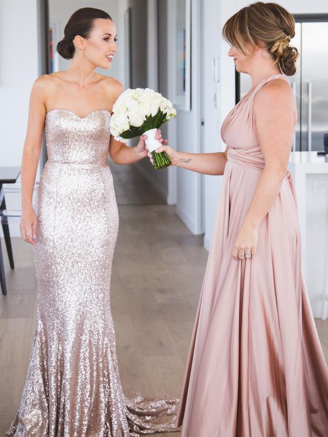 Lady chums: Lucy Wade with maid of honour Becki Hopes, picture: Mapleberry Photography