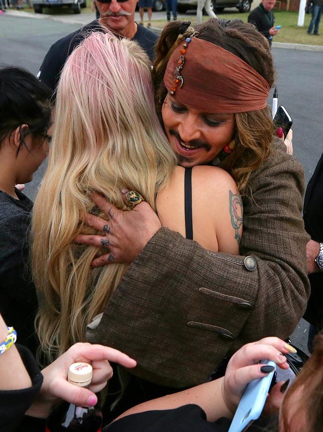 Johnny Depp meets fans after a days filming at Cleveland. Picture: Peter Wallis