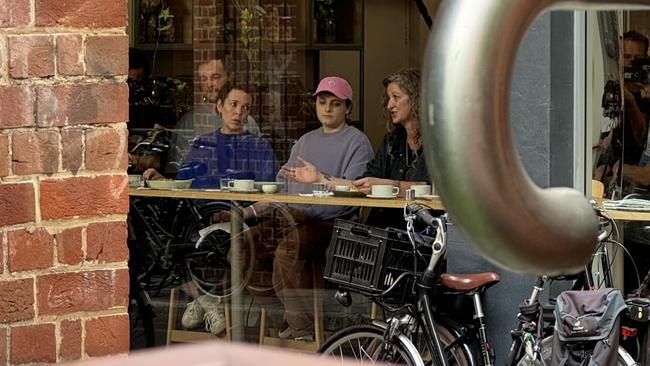 Actress Olivia Colman filming in Exchange Coffee in Vardon Ave in Adelaide. Picture: Antimo Iannella.