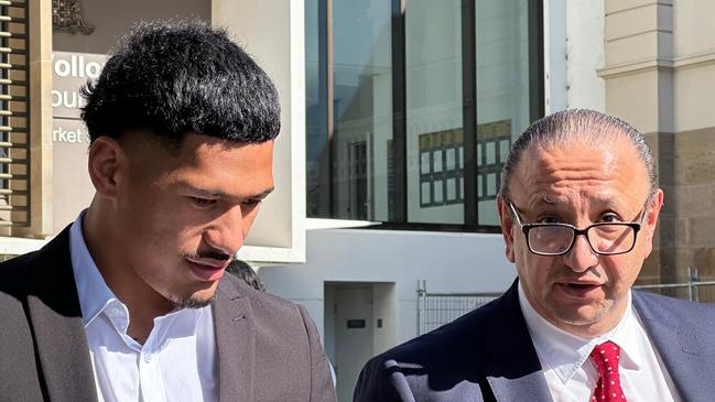 Junior Amone leaving Wollongong Local Court with his lawyer Elias Tabchouri last year. Picture: Dylan Arvela