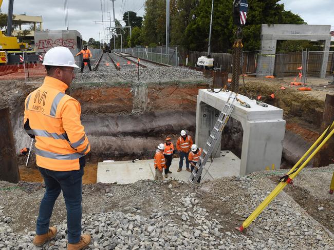 Major works for the installation of a the long awaited new station at Southland shopping centre. Picture: Chris Eastman