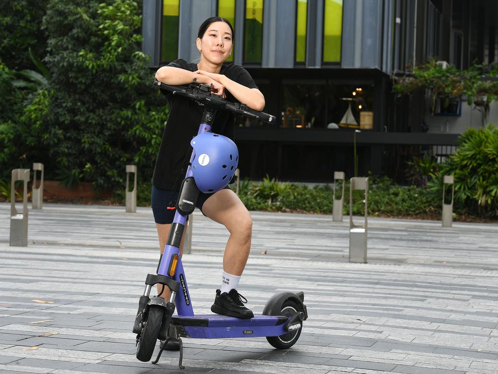 Kanami Uchikura, from Railway Estate, with a Beam E-Scooter. Picture: Shae Beplate.