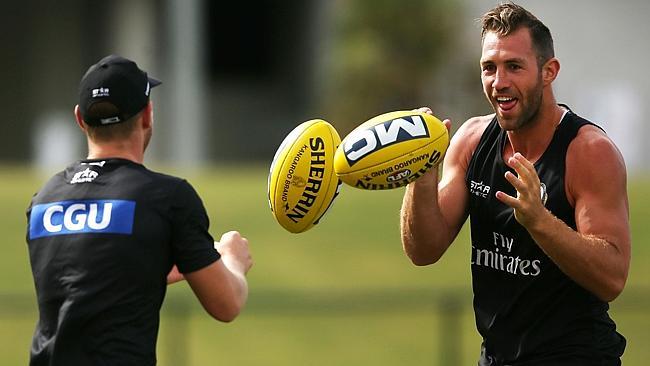 Collingwood forward Travis Cloke in action at training. Picture: Getty