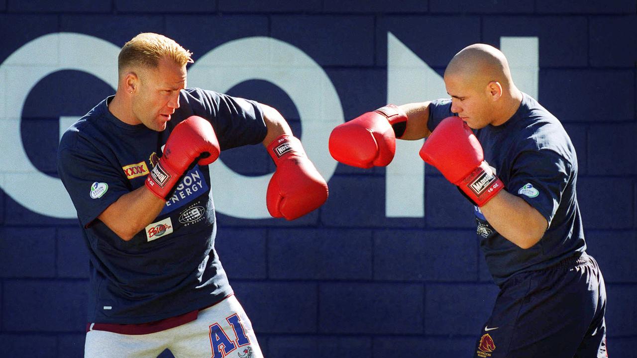 Mark 'Chopper' Burgess (L) sparring with Corey Parker. Picture: Steve Pohlner