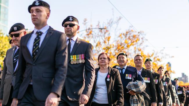 Veterans and their descendants during Melbourne’s march. Picture: Asanka Ratnayake/Getty Images