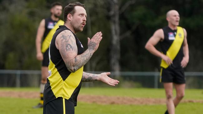 SFNL: South Mornington’s Travis French celebrates a goal. Picture: Valeriu Campan