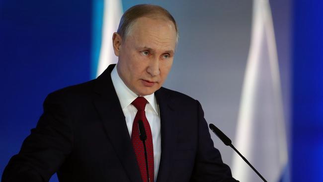 Vladimir Putin outlines his plan to remain in power in his address to the State Council in Moscow. Picture: AFP