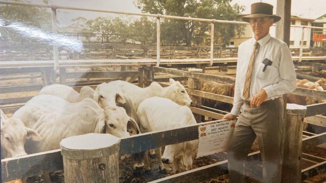 The late Joe Olive with an Australian Beef industry Award at the first Beef Expo in Rockhampton in 1988, taken at Gracemere Saleyards.