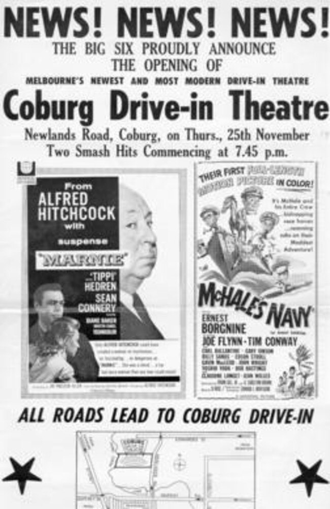 Poster advertising the opening of Coburg drive-in. Picture: Coburg Historical Society