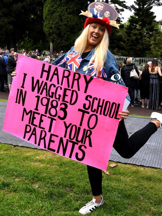 Shelley McLean waits with a message for Harry. Picture: Nicole Garmston