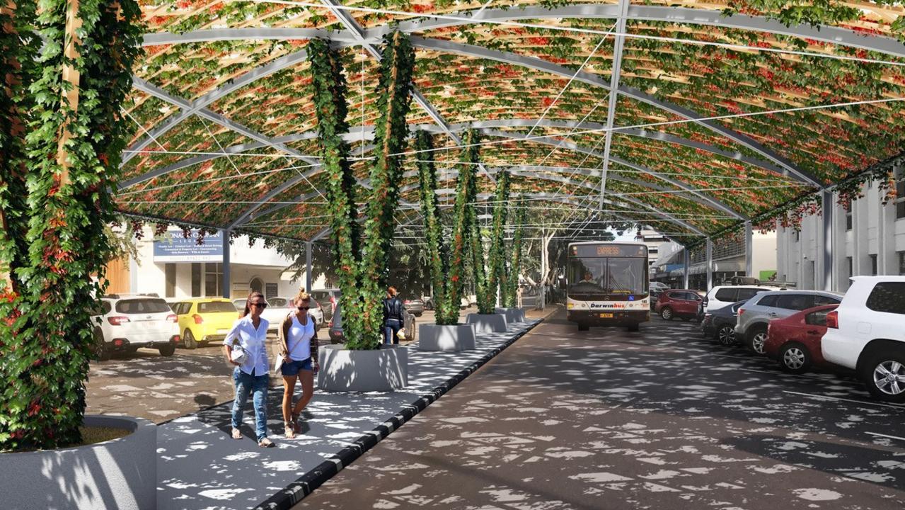 Artists’ impression of the heavily criticised vine shade structure over Cavenagh Street in a previous cooling initiative. Picture: Supplied